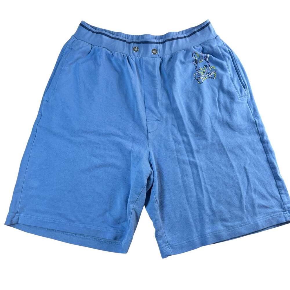 Psycho Bunny Light Blue Logo Print Fleece Shorts Size M